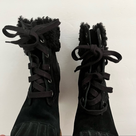 Ugg “Jaxon” black suede Boots, shearling cuff, block heel -6.5 - Picture 6 of 10